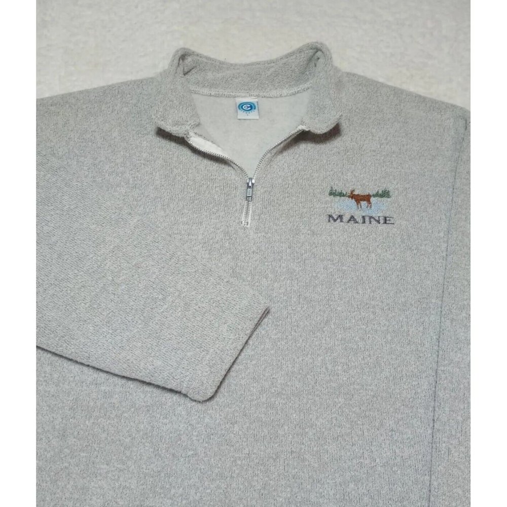 Vtg Maine Moose 1/4 Zip Sweatshirt Maine Pullover Embroidered Sports Sz L USA